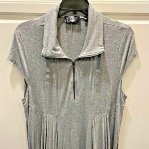 P Luca Milano Top Extra Large Slush Pockets Zip Neck Gray Sleeveless Tunic Top